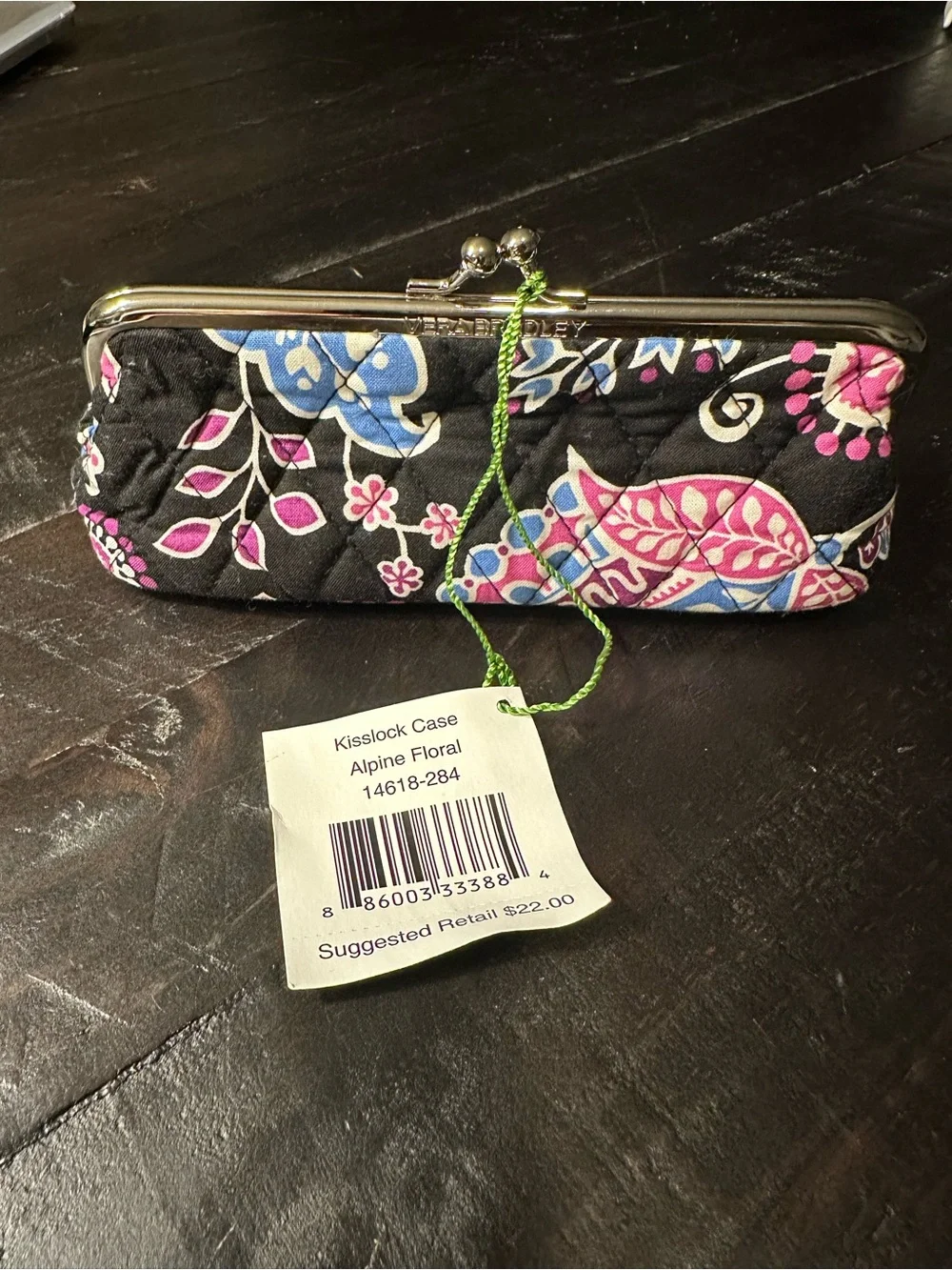 Vera Bradley Alpine Floral Black Quilted Kisslock Case